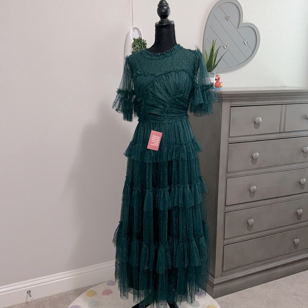 Modest Whimsical Dress in Rich Green